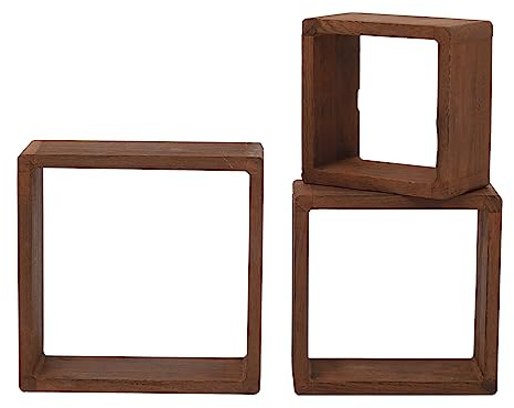 Rebecca MobiliSet 3 fyrkantiga hyllor i naturligt ljust trä, kubvägghyllor, vardagsrumshyllor - Mått: 26x9x26 cm - Art. RE4180, brun