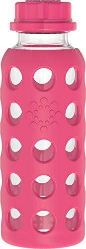 Lifefactory Kinder Glas-Trinkflasche, BPA-frei, Silikon-Schutzhülle, Borosilikatglas, spülmaschinenfest, 265ml, raspberry (Pink)