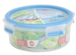 EMSA Clip & Close Frischhaltedose, rund, 0,85 L, mit Deckel, Aufbewahrungsbox, 100 Prozent dicht, spülmaschinen-, gefrier-, mikrowellenfest, Transparent, Blau, Made in Germany, 508552