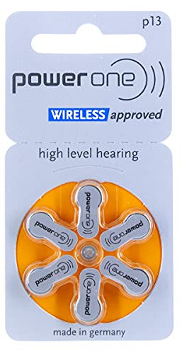 power one, hearing aid batteries, P13, pack of 6 (orange), 1.45 V, 300 mAh