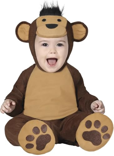 FIESTAS GUIRCA | Disfraz de Monito Bebé (12-18/Meses) - Capucha, Mono y Pies - Disfraces de Animales para Halloween, Carnaval y Fiestas de Disfraces - Ideal para Bebés Unisex - Marrón