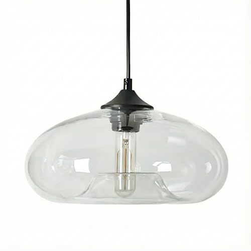 HJXDtech Einflammige Pendelleuchte mit Bunt Glas Lampenschirm, Vintage-Industriedesign, E27 Dekorative Hängelampe für Kücheninsel, Esstische, Esszimmer und Wohnzimmer (Klar)