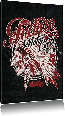 Pixxprint Dark Indian motorcycle-Club black Bild, Größe: 60x40cm, Leinwandbild, fertig gespannt, Wandbild, Dekoration, Kunstdruck, kein Poster