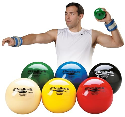 THERABAND Soft Weight Set of 6, 4.5 Ball-Shaped Isotonic Exercise Balls for Physical Therapy, Weighted Ball Set for Pilates, Shoulder Strength & Rehab, Color-Coded, Portable & Easy to Grip