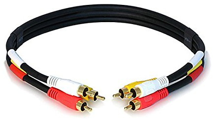 Monoprice Video Cable - 1.5 Feet - Black | Triple RCA Stereo Video Dubbing Composite Cable, Gold Plated Connectors