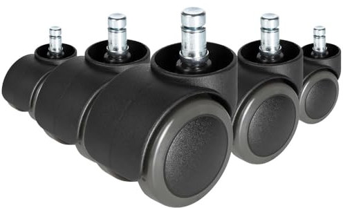hjh OFFICE 619030 5X ungebremste Rollen ROLO Free Stuhlrollen für Hartböden Stift 10mm / Rolle 50mm