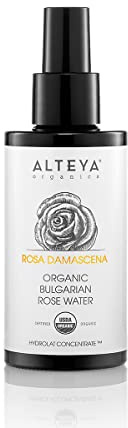 Acqua nebulizzata di rosa biologica Alteya, flacone in vetro da 100 ml - 100% biologico con certificazione USDA di autentica acqua floreale con rosa damascena pura e naturale