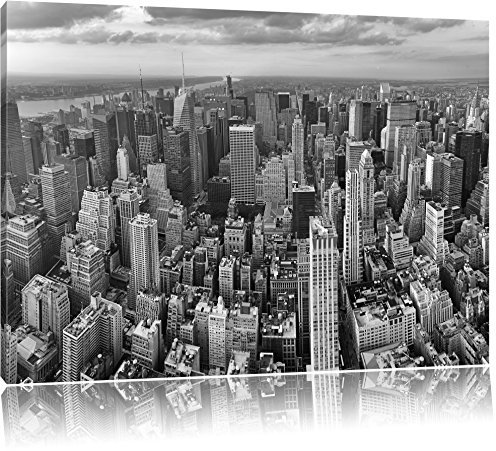 Pixxprint New York Skyline black and white, Größe: 120x80cm, Leinwandbild, fertig gespannt, Wandbild, Dekoration, Kunstdruck, kein Poster