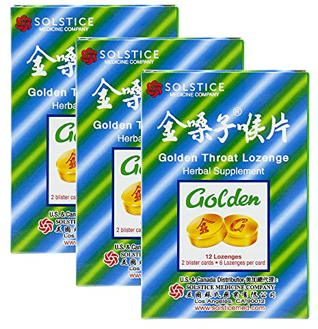 Golden Throat Lozenge (Honeysuckle Original Flavor)(Throat, Immune, Respiratory Support)(12 Lozenges)(3 Boxes)