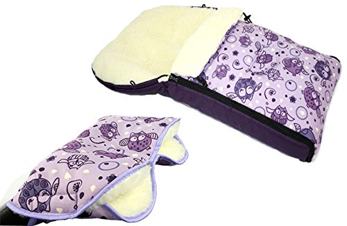BAMBINIWELT KOMBI-ANGEBOT Muff/Handwärmer + universaler Winterfußsack (90cm/Motiv $6), auch geeignet für Babyschale, Kinderwagen, Buggy, aus Wolle im Eulendesign