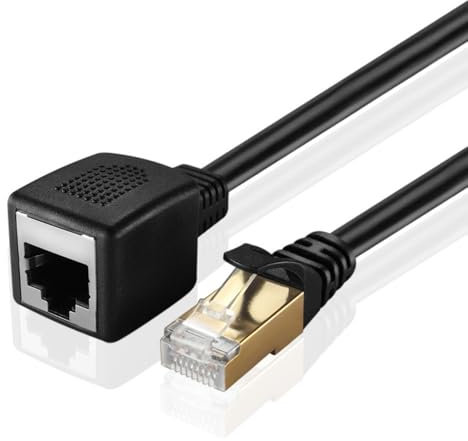 TNP Ethernet Kabel Lan Netzwerkkabel, RJ45 Buchse auf Stecker, Internet Verlängerungskabel Adapter Patchkabel Kabel für Switch Router Netzwerk Gigabit Cat7 Cat6 Cat5e Cat5 Schwarz 0,5M