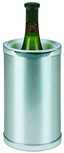 APS 36036 Flaschenkühler CLASSIC - matte Metall-Optik mit hochglanzpoliertem Rand - Getränkeflaschen-Kühler für 0,7-1,5 Liter-Flaschen - Abmessungen: 12,5 x 12,5 cm, Höhe: 22 cm