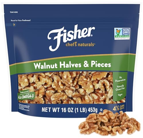 Fisher Nuts Chef's Naturals - Mitades y piezas de nogal, sin conservantes, sin OMG, 16 onzas
