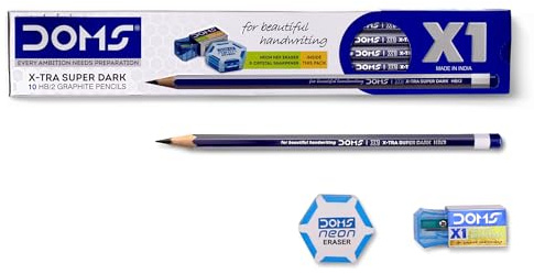 Doms X1 X-Tra Super Dark Pencils 1 Pack - 10 Pencils - 1 Eraser + 1 Sharpner + 1 Protection Cap Free
