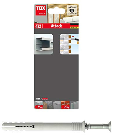 TOX Nageldübel Attack 6/50 mit Dübel 6 x 50 mm und Nagelschraube 4 x 52 mm, für Befestigungen von Holzbauteilen in Voll- und Lochstein, 10 Stück, 017702151