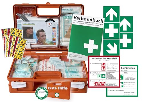 Erste-Hilfe-Koffer KITA PLUS -Paket 1- nach aktueller DIN/EN 13157 für Betriebe + DIN/EN 13164 für KFZ - inkl. 1. Hilfe-Aufkleber