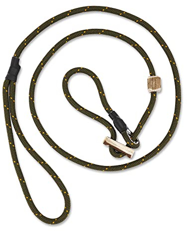 ROMNEYS Moxonleine Durham 6 mm – handgefertigte Retrieverleine & Agilityleine mit Hirschhorn-Zugstopp – Leine & Halsband in einem – Hundeleine Made in Germany (Oliv, 130 cm)