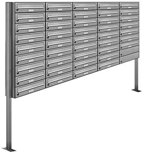 AL Briefkastensysteme 43er V2A Edelstahl Stand Briefkasten rostfrei als 43 Fach Briefkastenanlage Freistehend DIN A4 in Postkasten Design modern