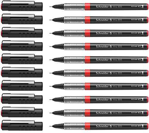 Schneider 8052 Xtra 805 Tintenroller (Röhrchenspitze aus Edelstahl, 0,5 mm) 10er Packung rot