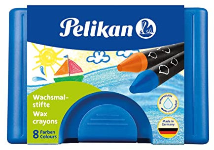 Pelikan 722959 - Wachsmalstifte, Kunststoff-Etui mit 8 dicken runden Stiften und Schaber