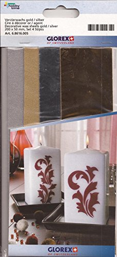 GLOREX 6 8616 005 Verzierwachs Set, 4 Stück, gold/silber, 25 x 11.6 x 0.3 cm