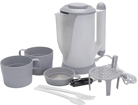 Netagon 12V In-Car Kettle - Portable Travel Electric Tea & Coffee Maker for Caravans, Motorhomes, Boats - Includes Cups, Utensils, and Mounting Bracket - Ideal for Camping & Festivals