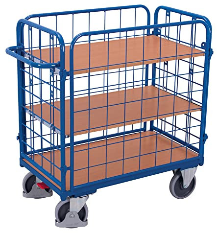 Etagenwagen, 4 Gitterwände, 3 Ladeflächen, Ladeflä che LxB 1000x700 mm, LxBxH 1189x747x1216 mm, Tragl