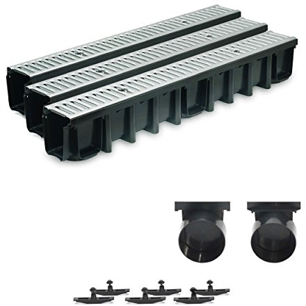 3m Entwässerungsrinne Terrassenrinne Stahlrost verzinkt komplett SET, System A15 148mm, inkl. Zubehör