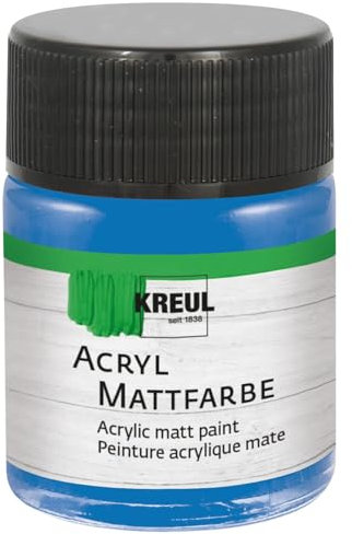 KREUL 75524 - Acryl Mattfarbe, enzianblau im 50 ml Glas, cremig deckende, schnelltrocknende Farbe auf Wasserbasis, für viele verschiedene Untergründe geeignet