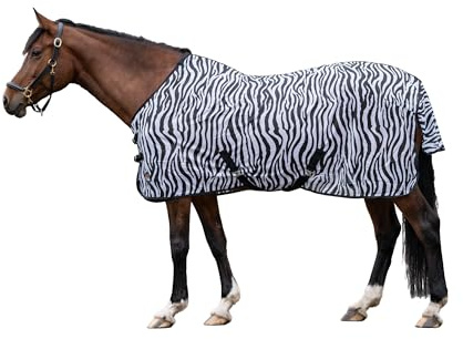 HKM 4668 Fliegendecke Zebra mit Kreuzgurt, Pferdedecke Weidedecke, 115