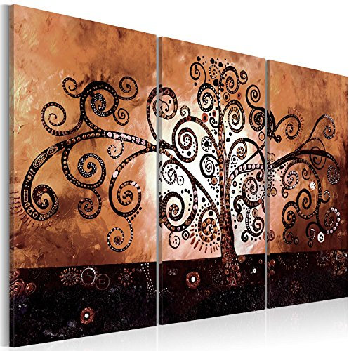 B&D XXL - Quadro Albero della vita Klimt 120x80 cm 3 Pezzi - Stampa su Tela Strutturata XXL Grande - Quadri Moderni Componibili Camera da Letto Matrimoniale - Stampe da Parete Arte - a-A-0106-b-h