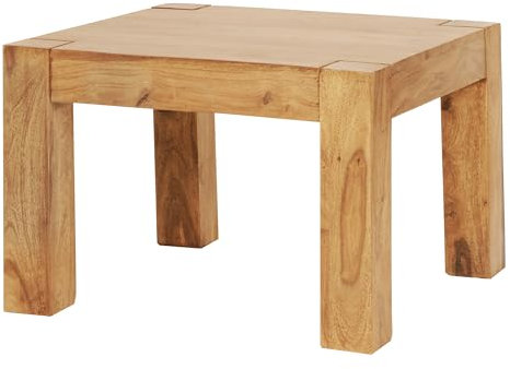 FineBuy Couchtisch Massivholz 60x60 cm · Quadratischer Wohnzimmertisch · Handgefertigt & Naturfarben · Beistelltisch aus Echtholz im modernen Design