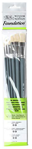 Winsor & Newton 5295026 Foundation Pinselsets, Ölpinsel, 6er Set, Rundpinsel Nr. 3, 6, Flachpinsel Nr. 10, 14, Filbert Nr. 3, 6 - langer Stiel, Pinsel für Ölfarbe