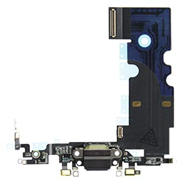 OnlyTech - Charging Connector flex cable compatible with iPhone 8 Space Grey - Charging Port with Black USB Dock, Microphone and GSM Antenna