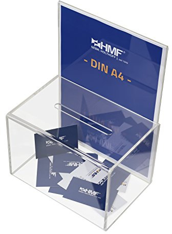 HMF 46916 akryl donationslåda med bladinsats | 22 x 15 x 15 cm | DIN A4 | Transparent