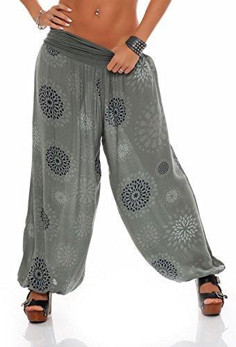 Malito – Haremshose Damen mit Print – Unisize Pumphose aus Baumwolle – Leichte Sommerhose für warme Tage – Bequeme Stoffhose zum Tanzen, Chillen & Zumba – Aladinhose für Frauen 7181 (Größe 34-40)