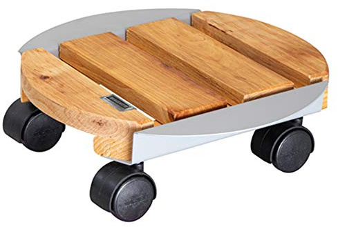 WAGNER Pflanzenroller Pegasus MINI Ø 27 x 9 cm I Pflanzenroller für Innenbereich I Metall/FSC®-Massivholz, Natur I Kübelroller aus Holz I Tragkraft 100 kg I Made in EU - 20704501