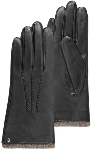Isotoner Gants femme en cuir d'agneau pleine fleur, doublés cachemire, 6.5=XS, noir