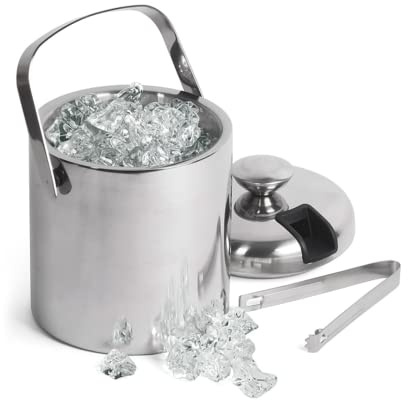 bar@drinkstuff Double Wall Ice Bucket with Tongs Insulated Stainless Steel 1.5L