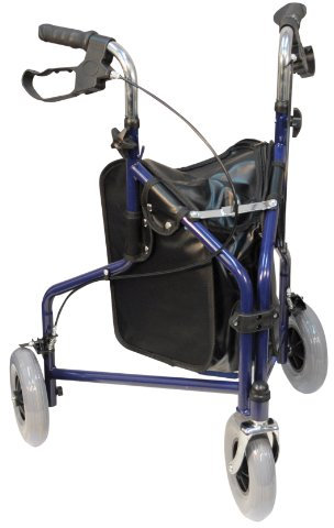 Aidapt Blue Folding Light Weight 3 Wheeled Tri Walker Rollator Mobility Aid with Carry Bag and Lockable Brakes for Indoor and Outdoor use
