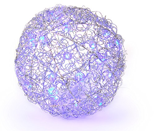 LED Leuchtkugel Dekokugel 25 cm Metall Silber 20 LED Blau, Weihnachtsdeko Fenster, Dekoration Weihnachten Weihnachtsbeleuchtung Innen Fenster