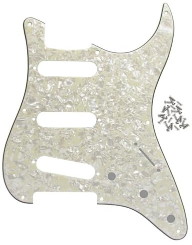 FLEOR 8-Loch SSS Pickguard Aluminium-Abschirmung mit großer Rückseite und Befestigungsschrauben für den Ersatz von E-Gitarren im ST -Stil, 4-lagige Perle im Alter