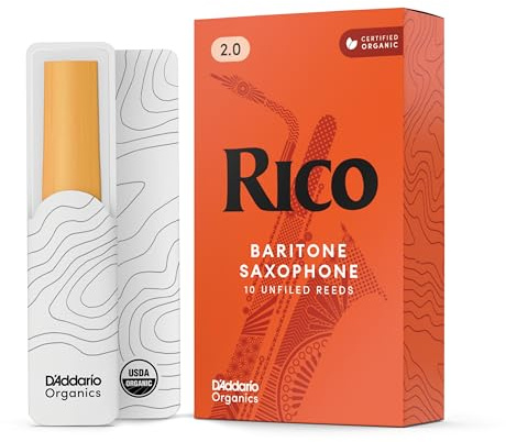 RICO Blätter für Baritonsaxophon Stärke 2.0 (10 Stück) | Rico Organic Baritonsaxophonblätter bieten gleichmäßige Ansprache, leichte Spielbarkeit, warmen Klang und zuverlässige Leist.