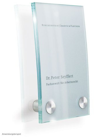 CRISTALLO Türschilder gewölbt aus Einscheiben-Sicherheitsglas, 2 Glasscheiben à 4 mm, 2 Halter mit 18 mm Durchmesser, Größe (BxHxT): 10,0 x 17,0 x 2,8 cm
