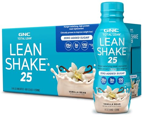 GNC Lean Shake 25 Protein Shake, Clinically Proven Weight Management, Meal Replacement, 25g Protein with Zero Added Sugar, Ready To Drink, Vanilla Bean, Pack of 12