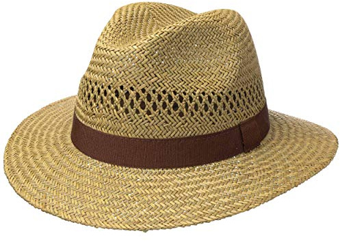 Klassisk Traveller stråhatt för män och kvinnor – solhatt av 100% halm – färg natur – sommarhatt med brunt ripsband – storlekar S, M, L och XL – hatt mot sol på sommaren, natur, 60/61 cm