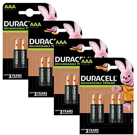 Duracell 750mAh AAA Size Rechargeable Batteries--Pack of 16