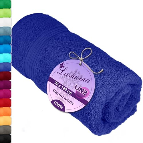 Lashuma Herren Duschhandtuch XXL Königs Blau, Linz Frottee Badetuch maritim 70x140 cm