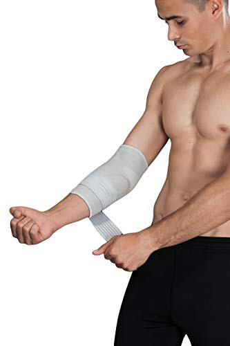 LOREY Ellenbogenbandage, Epibandage EL17003 aus latexfreiem 3D-Gestrick (mit zwei Gelkissen) Größe M