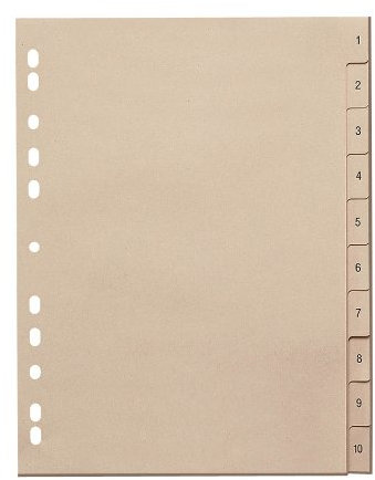 10 Stück Zahlen - Register 1-10 / Vollformat DIN A4 / Papier 110 g/m² / 10-teilig